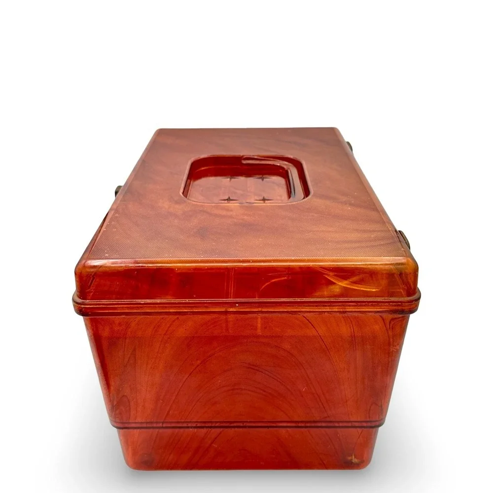 Vintage Wilson Wil-Hold Orange Plastic Sewing Box Amber Translucent Tray USA 14